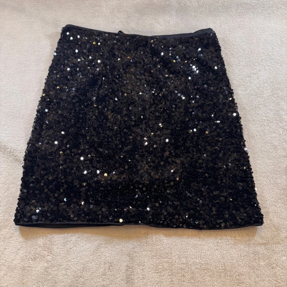 Glam Sequin Party Mini Skirt‎ Sparkly Black Night Out Cocktail Holiday Sz 6